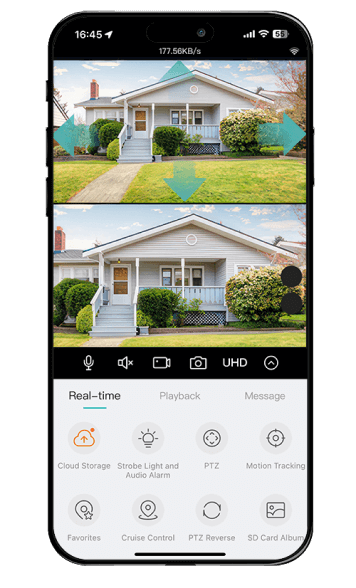 The iCSee app showing the C1's two live streams on a phone